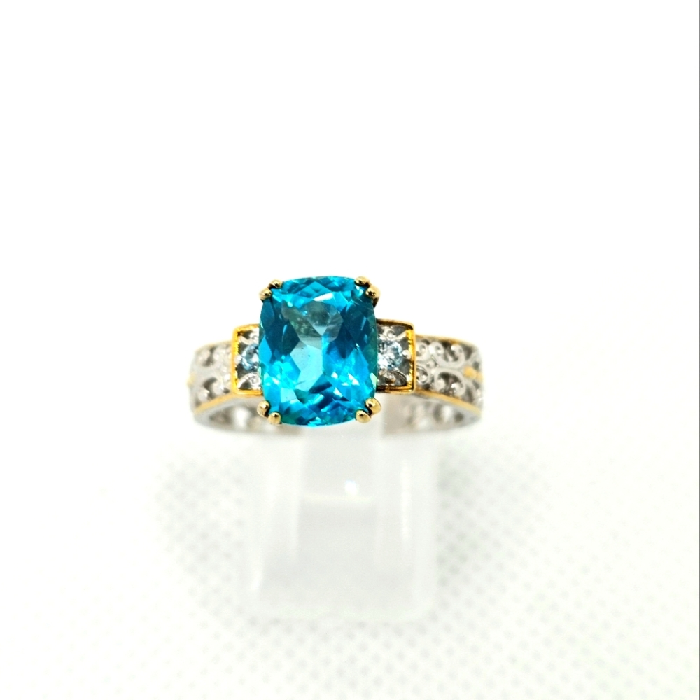 Price Firm Paraiba Blue Topaz Ring in Palladium Sterling Silver Size 9! 💙 - Picture 3 of 9
